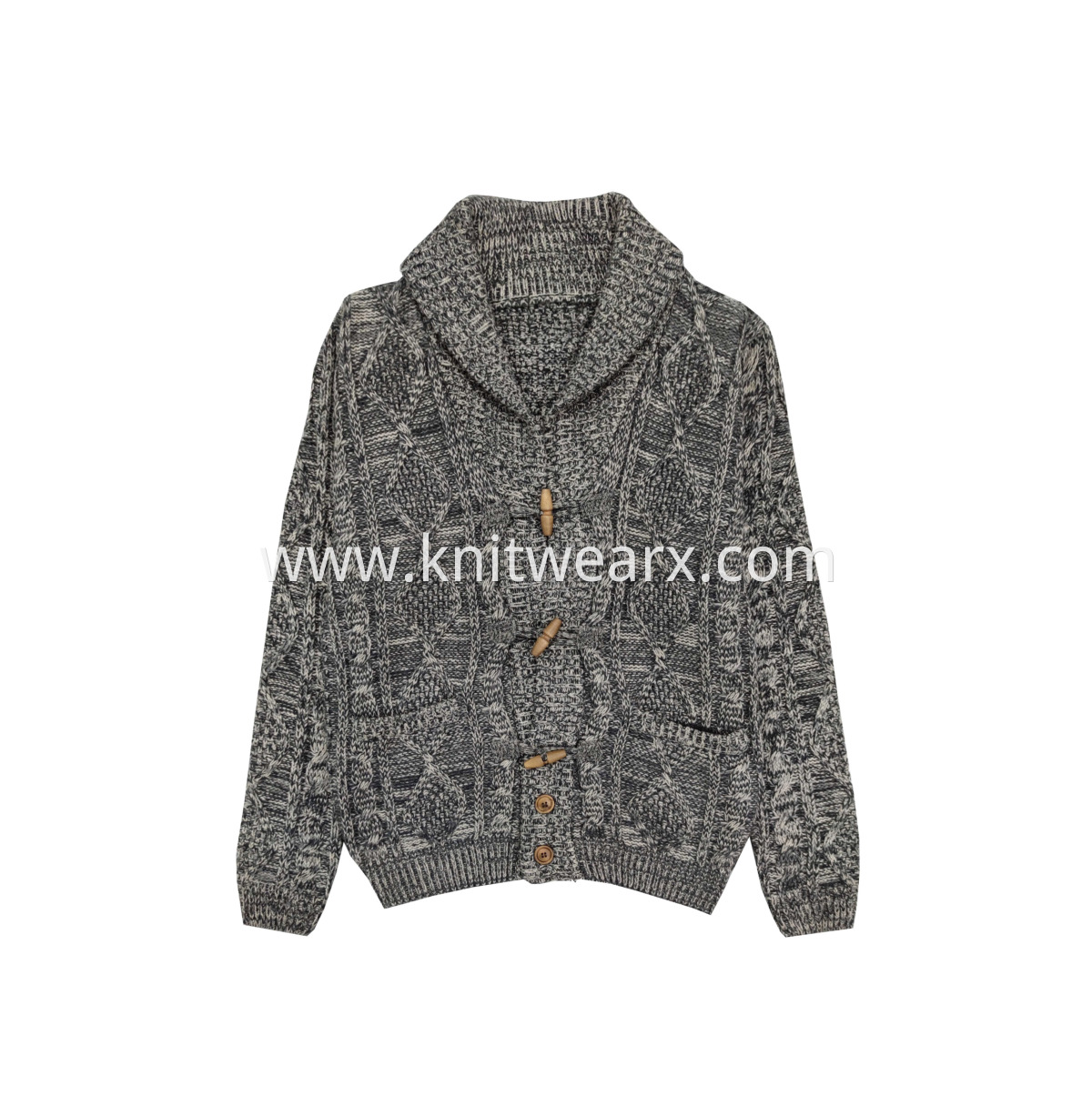 Men's Cable Knit Shawl Collar Pocket Button Cardigan